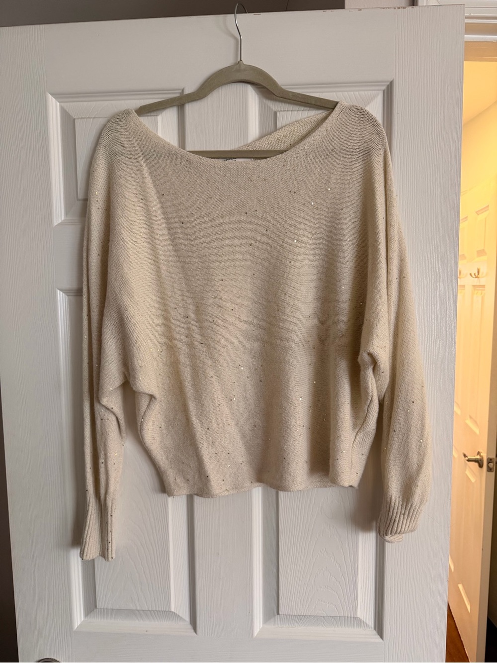 Banana Republic Cream Sequin Off-the-Shoulder Sweater